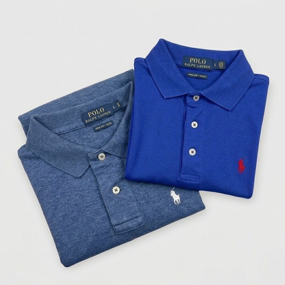 Polo Ralph Lauren Lot of 2 Pima Soft Touch Polo Shirts Mens Large Blue & Heather